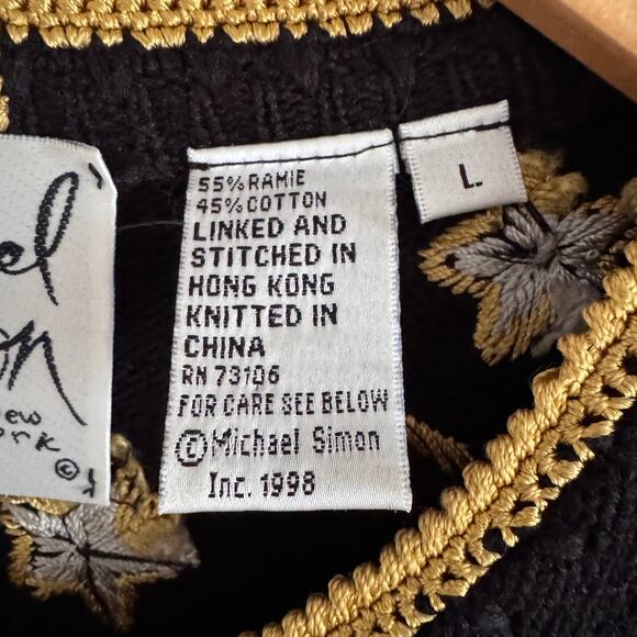 Michael Simon Vintage Black Gold Christmas Angel Beaded Cardigan Sweater Large - Picture 4 of 6